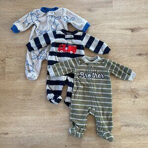 Carters Baby Boy Winter Footie Little Brother Pajamas Bundle of 3, Size NB